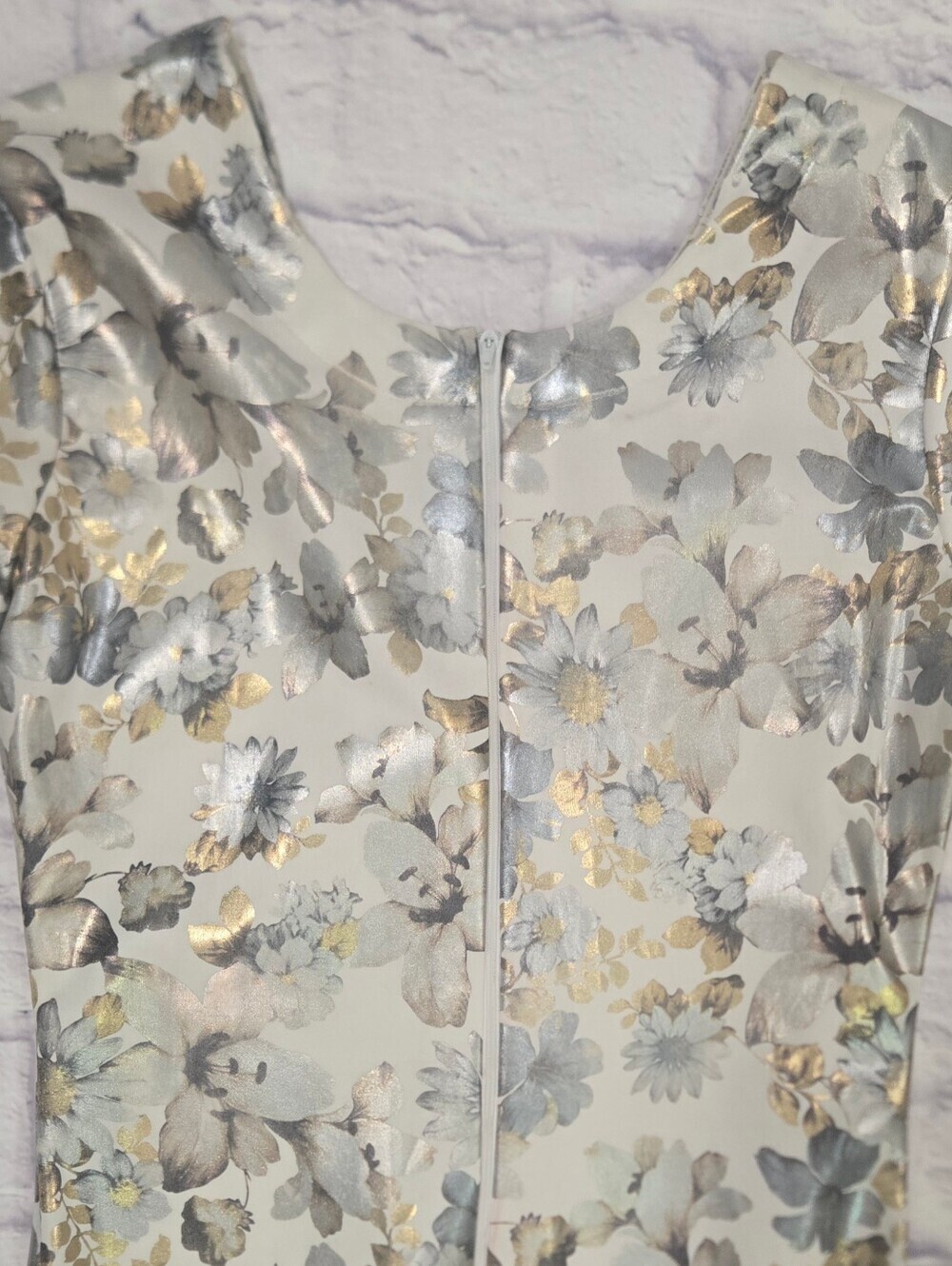 Vintage Metallic Floral Fit Flare Maxi Dress Formal Evening Gown - Picture 12 of 16